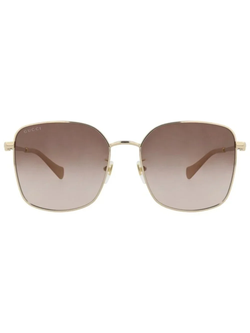 New Gucci Women's Sunglasses Square Rectangle Metal Frame Gold Gold Brown